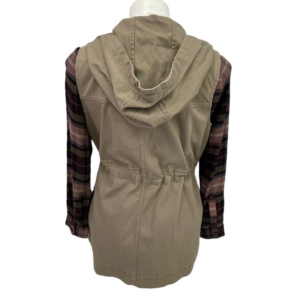 Workshop Republic Clothing Top Womens XS Plaid Hooded Pocket Jacket Vest Nature - Picture 12 of 13